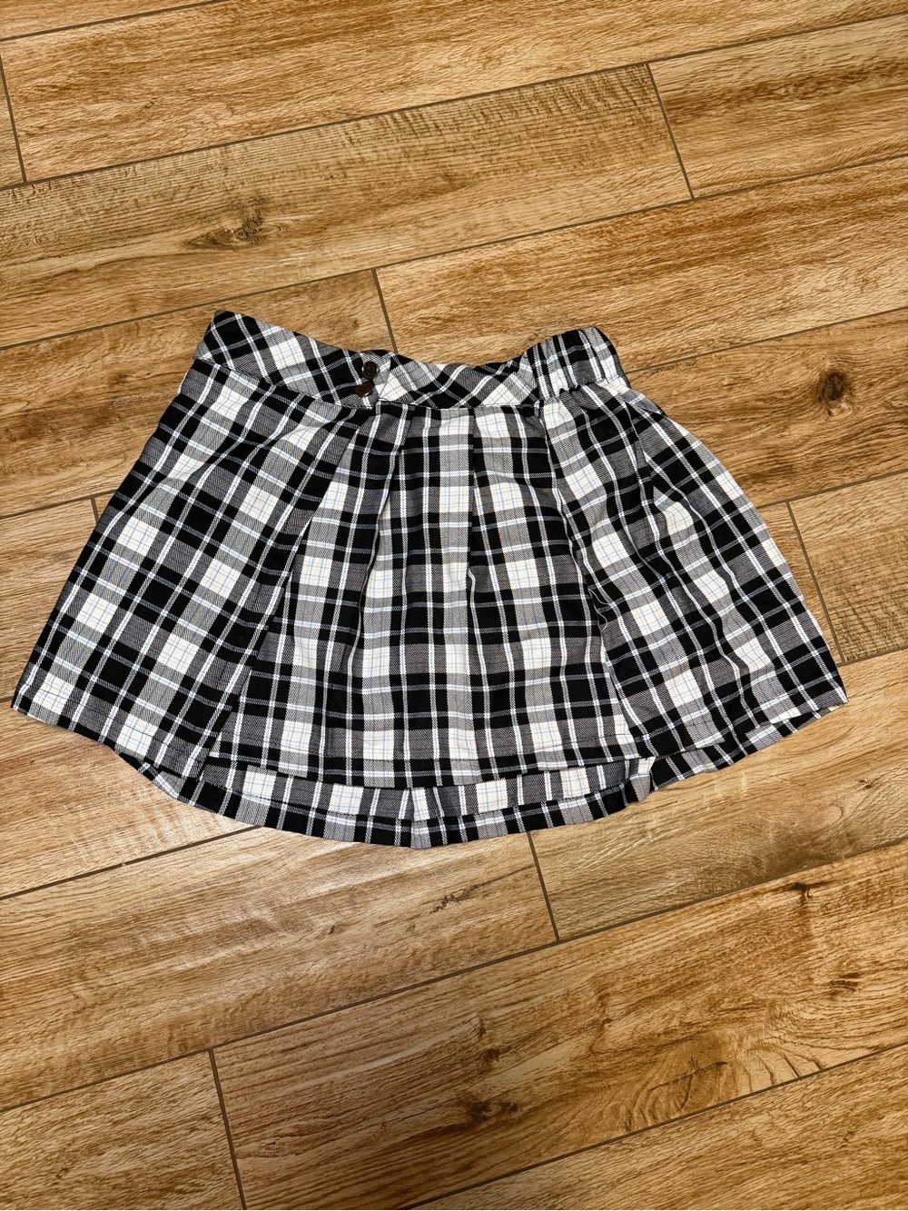 Justice Black & White Plaid Pleated Skirt